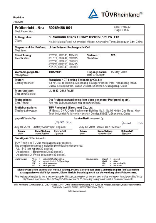 TUV Rheinland Product Certificate